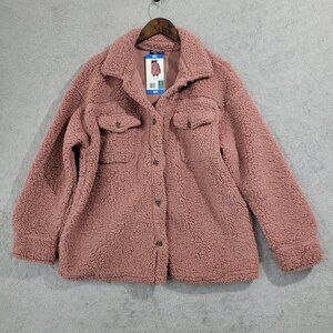 NEW 32° Heat Women's M/L Pink Sherpa Fleece Button-Up Jacket M/L Soft Polyester